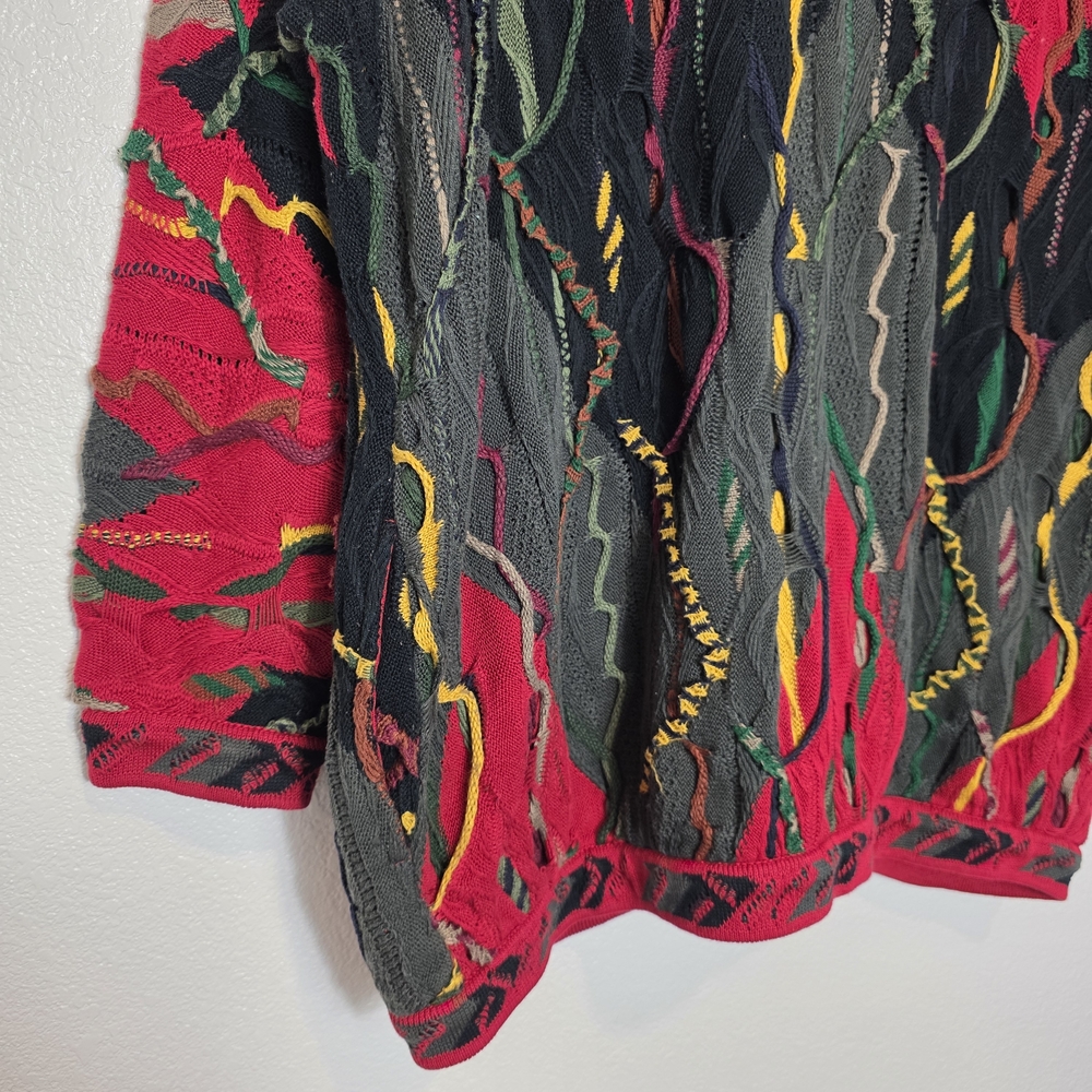 Coogi Sweater Vintage 3D Knit Cardigan Colorful Cosby 90s Australia Size Medium - Picture 8 of 12